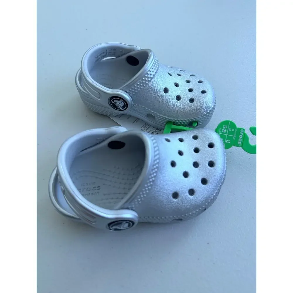 NWT Crocs Classic Metallic Clog Toddler Size C4 Silver Slip On Shoes Kids